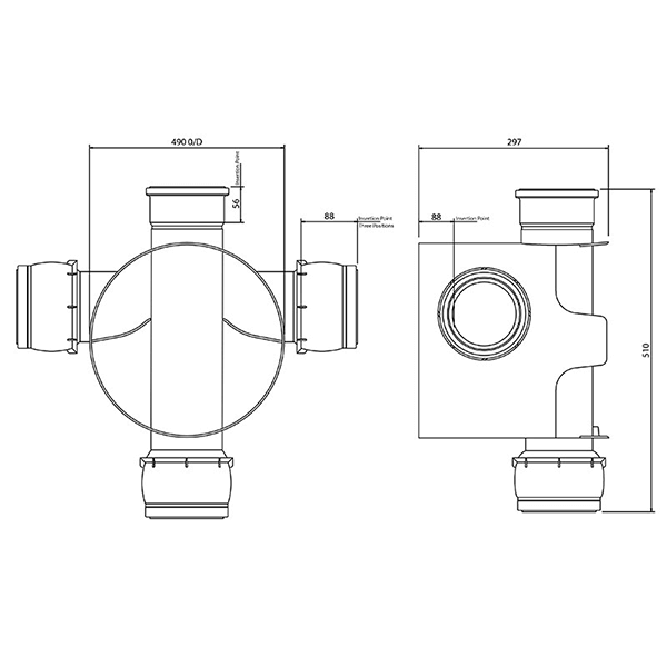 FloPlast 300mm Diameter Inspection Chamber Base 90° x 3 Adjustable Inlets